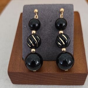 Onyx Stacked Stone Earrings Gold Accents